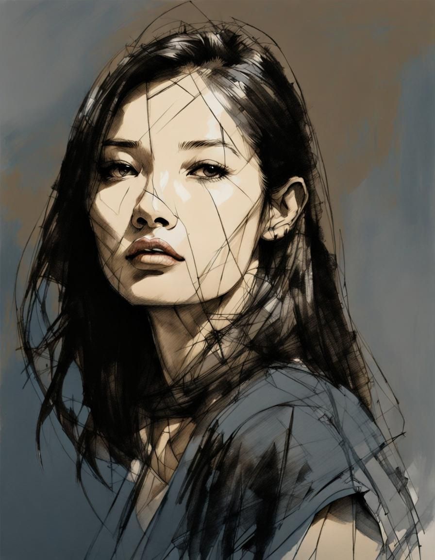 Woman in Pencil and Ink Sketch Style