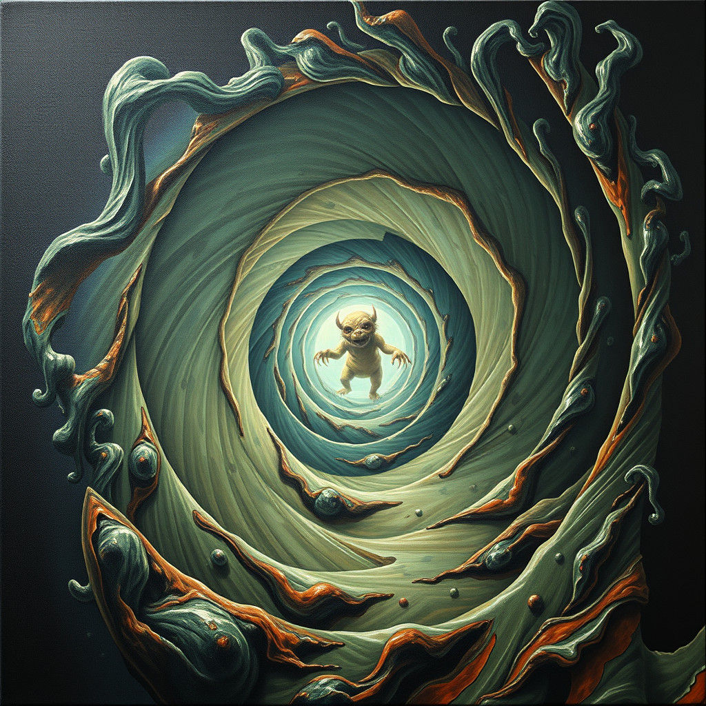 Dreamlike Spiral Labyrinth Containing Imaginary Monster