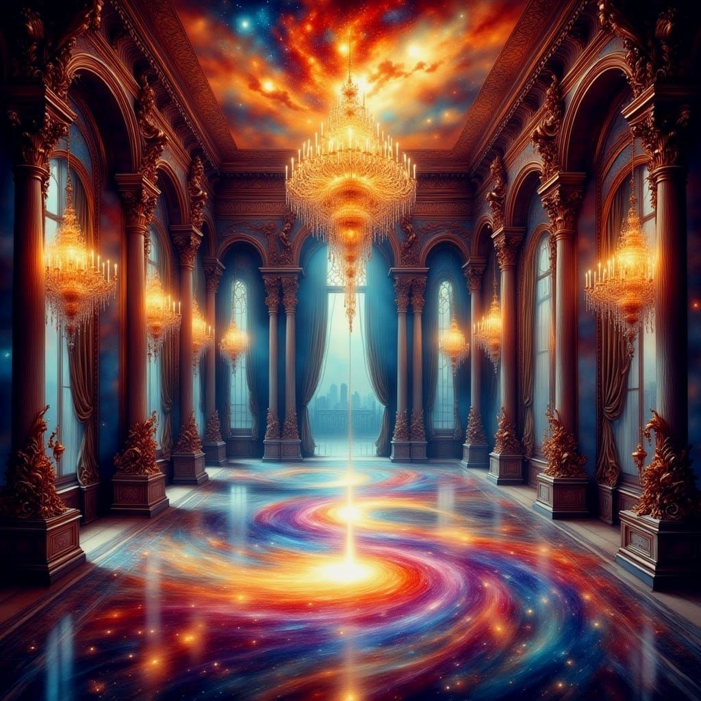 Surreal Grand Ballroom Under Cosmic Starlight