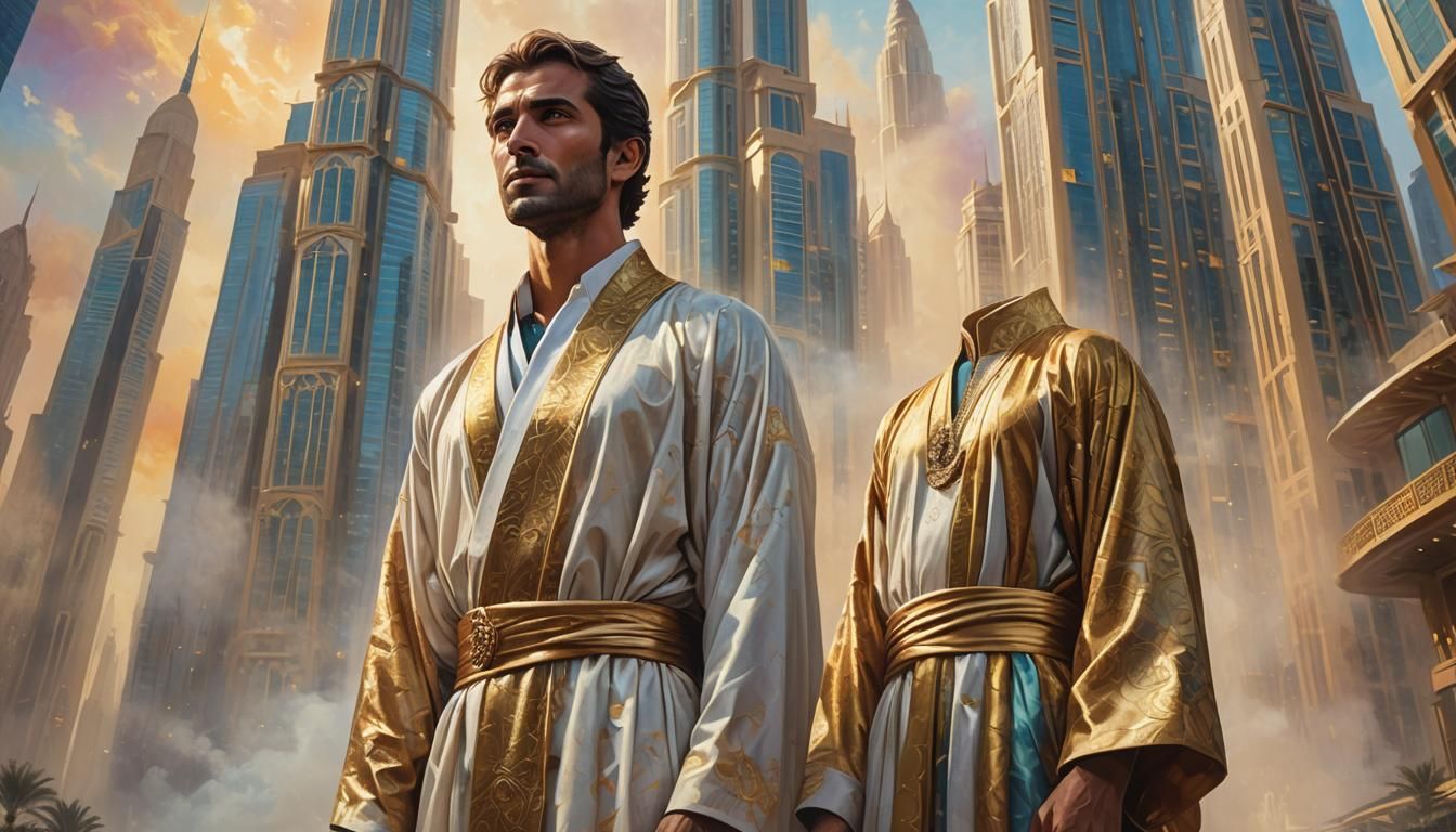 Confident Man in Dubai: Luxurious Oil Painting