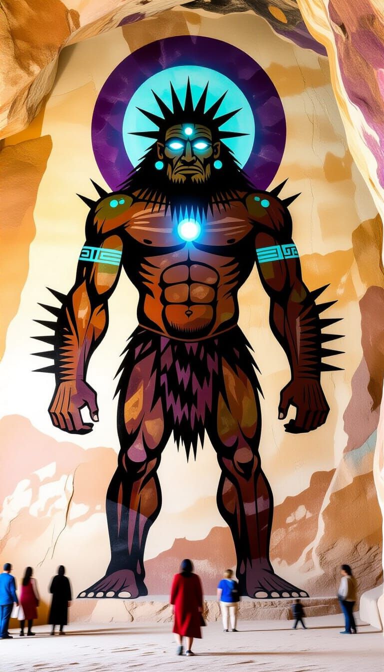 Prehistoric Cave Painting of Giant Figure with Aura