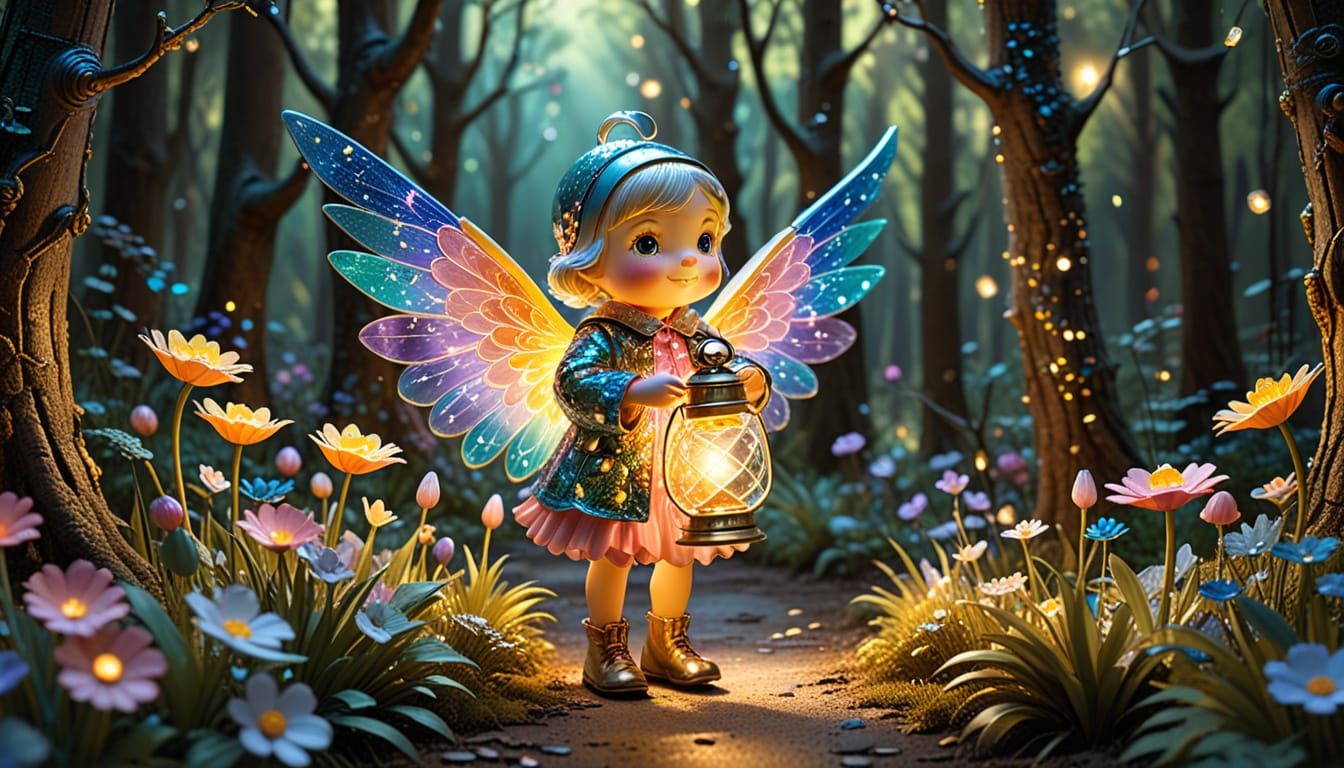 Lone Traveler in Whimsical Easter Flower Forest