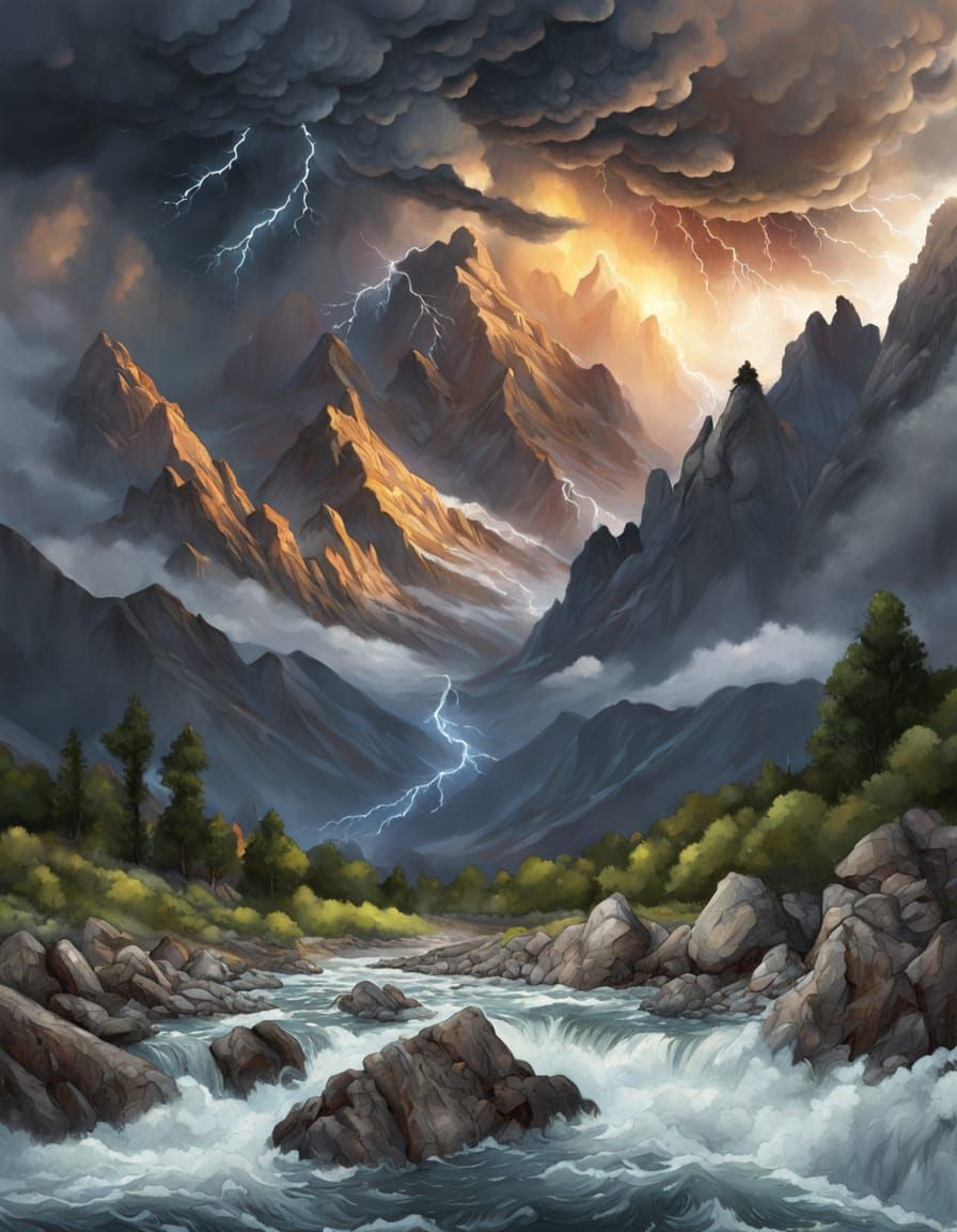 Dramatic Storm Scene with Turbulent Landscape