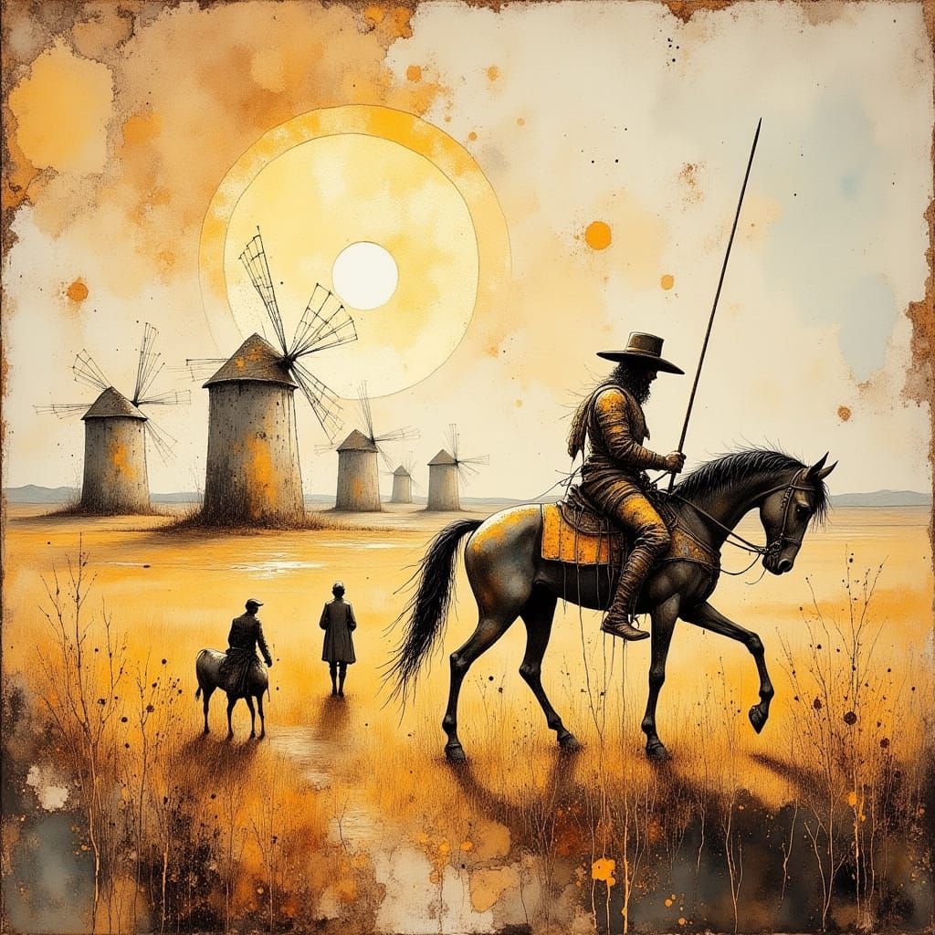 Don Quixote's Surreal Charge in Spain, Painterly Style