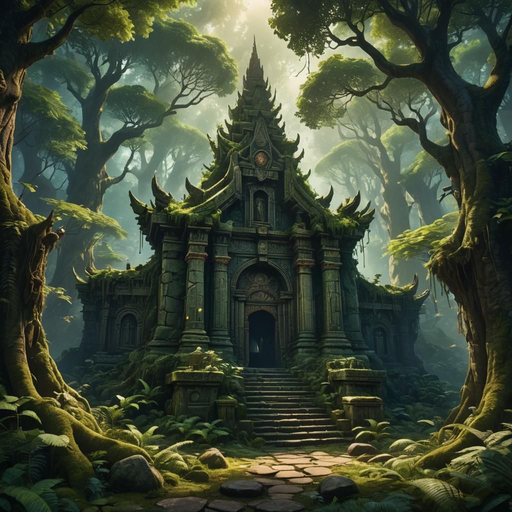 Enchanted Forest Temple Entrance: Fantasy Concept Art
