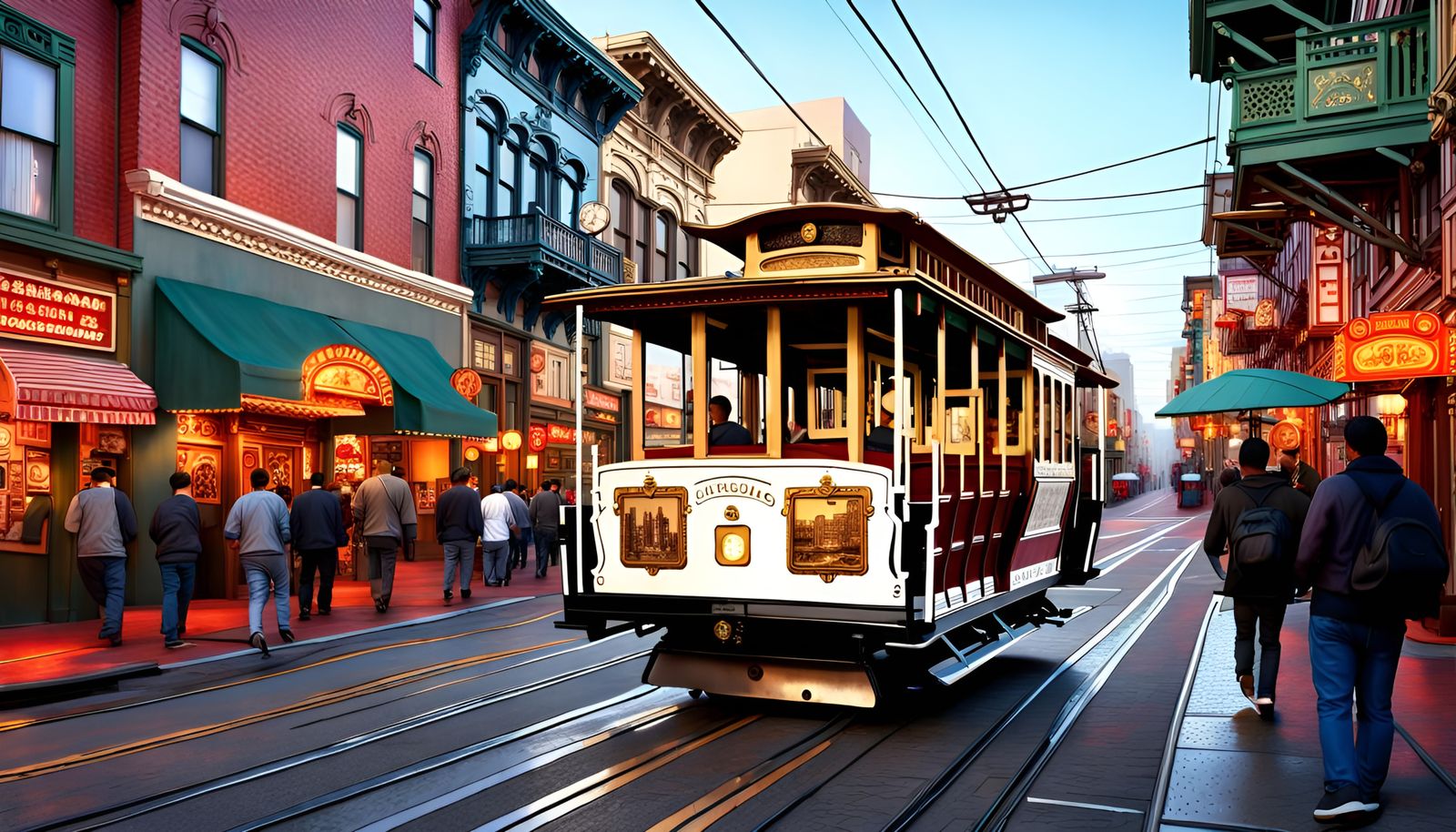 San Francisco Chinatown Cable Car: 1900s Photorealistic Scen...