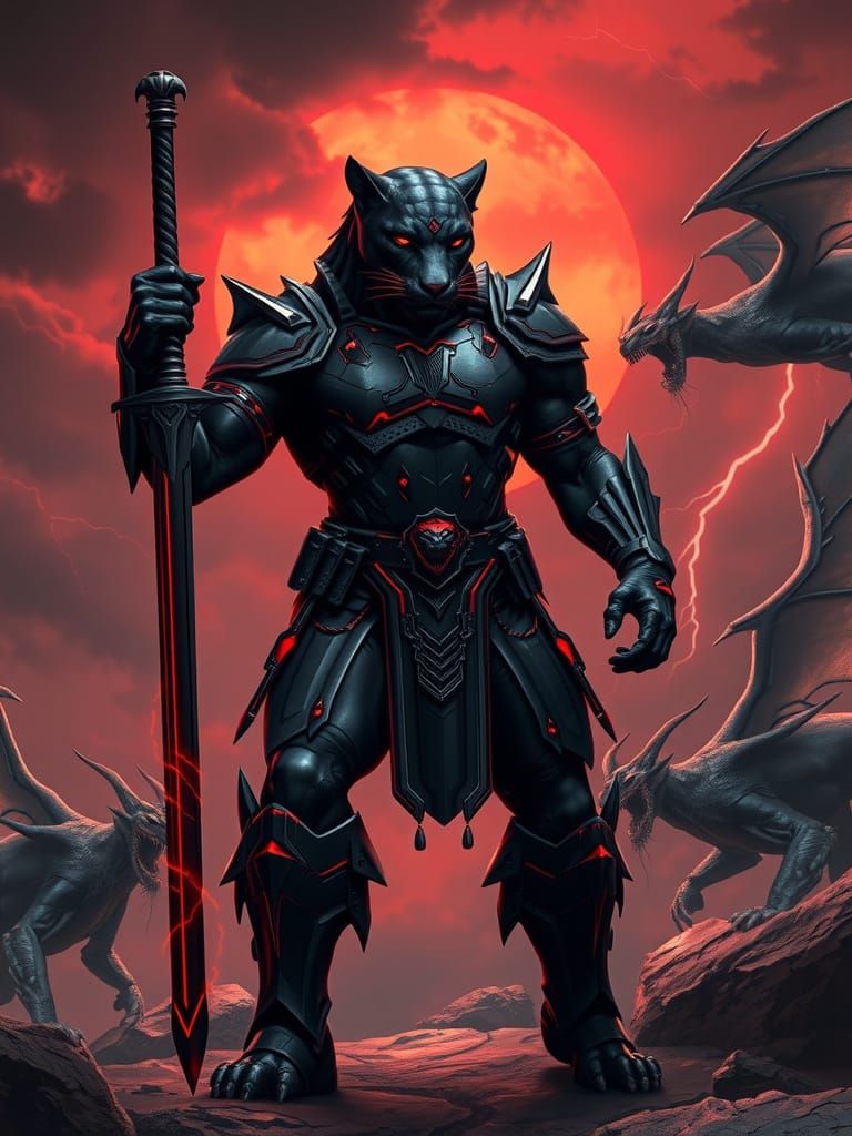 Cyberpunk Panther Warrior in Gothic Exoskeleton Armor