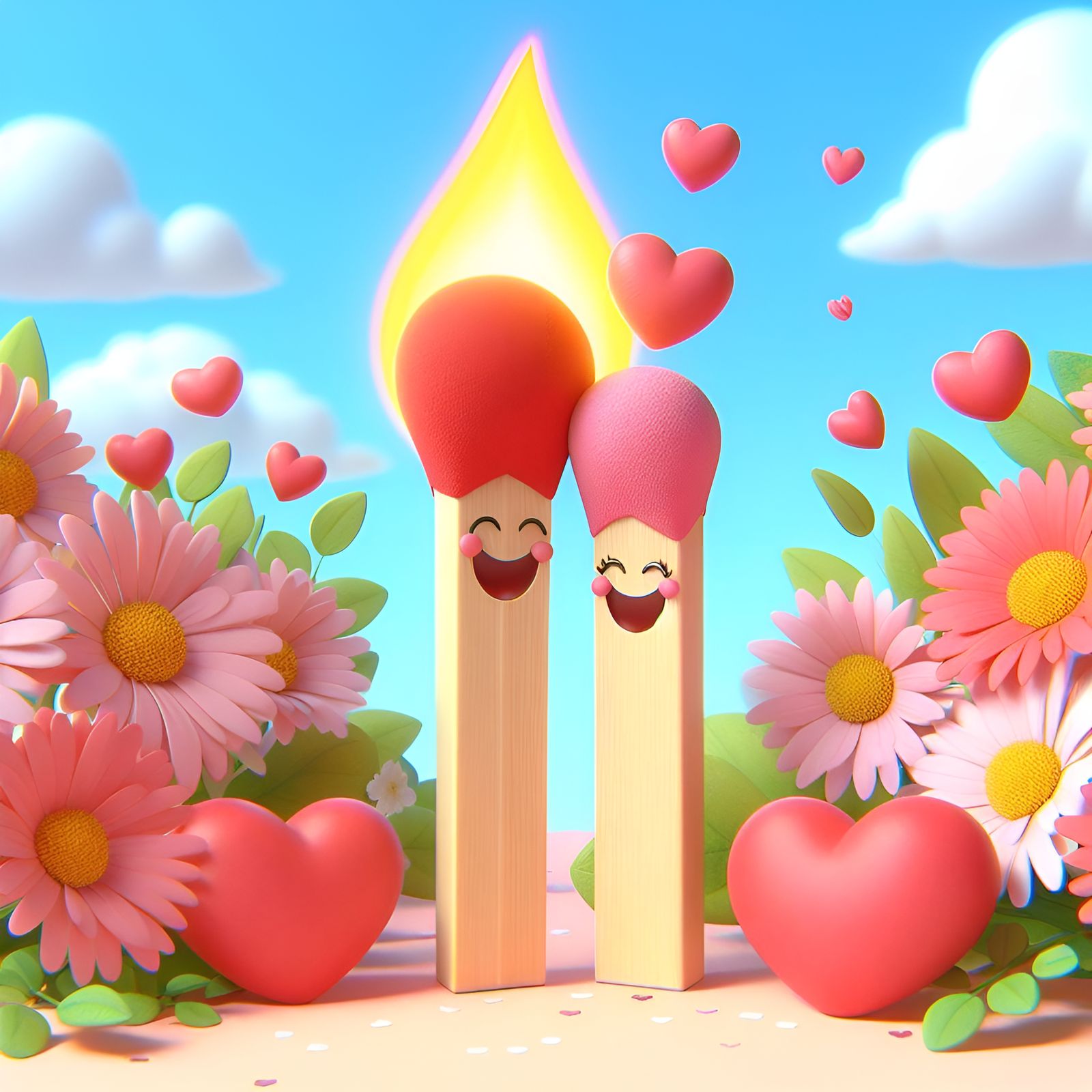 Adorable Matchsticks in Love Cartoon CGI