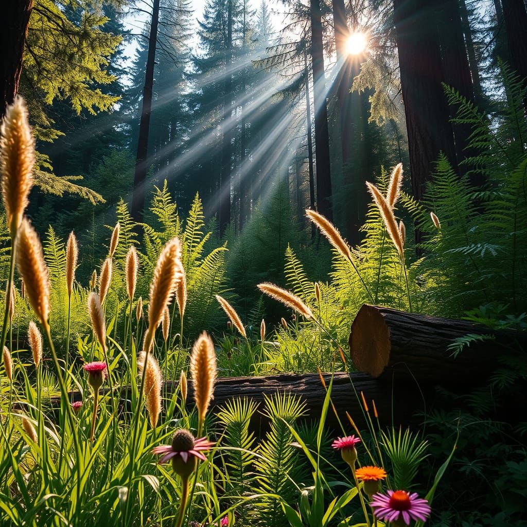 Surreal Native American Hunter in a Forest Glade