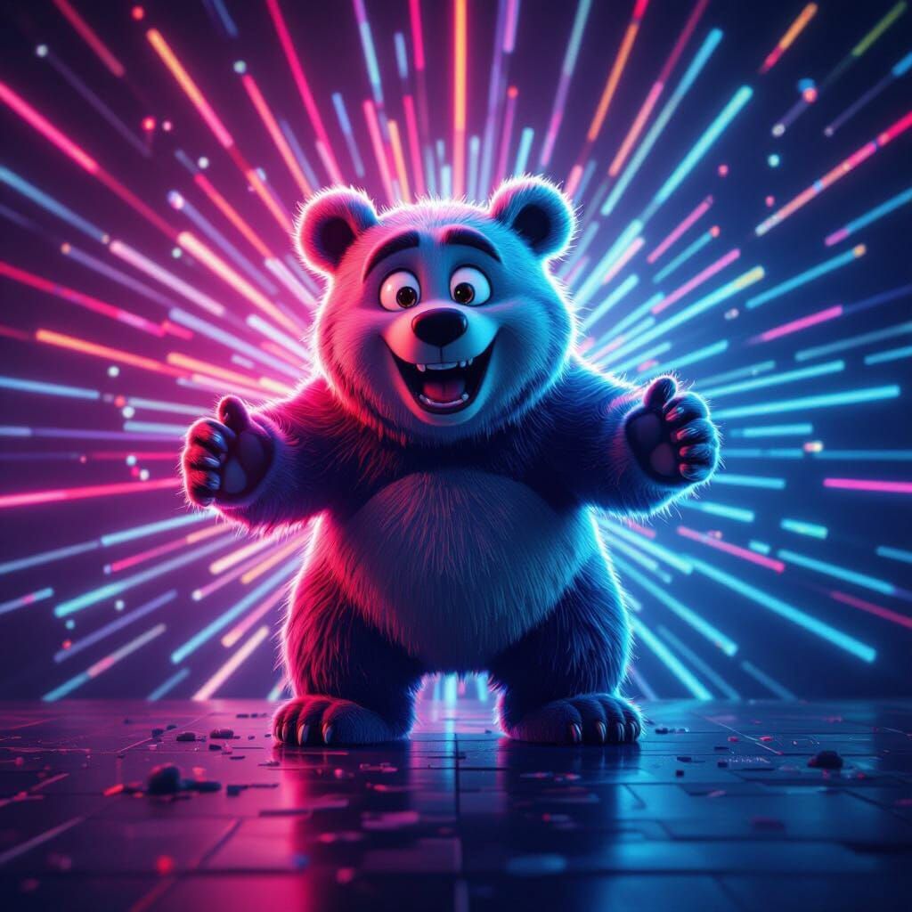 Vibrant Comet Bear in 3D Digital Art Style