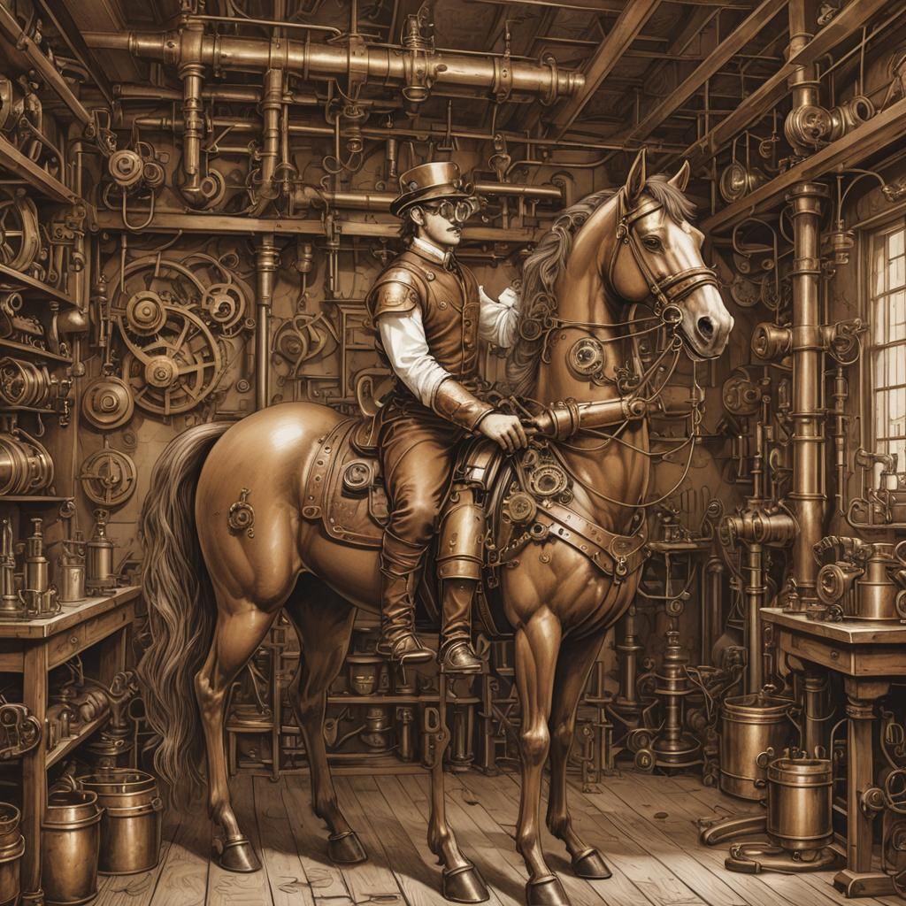 Steampunk Centaur Inventor in Victorian Workshop