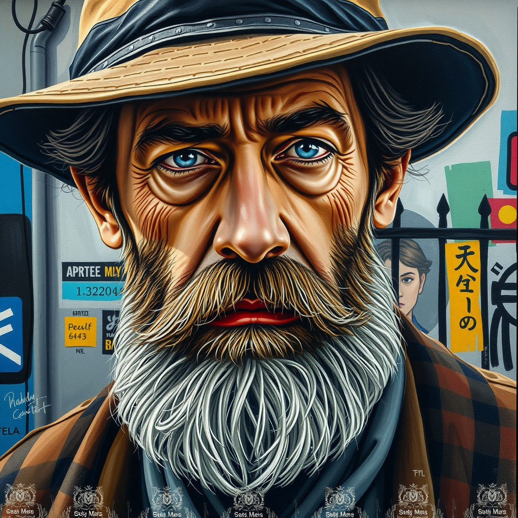Bearded Man Portrait in Street Art Style