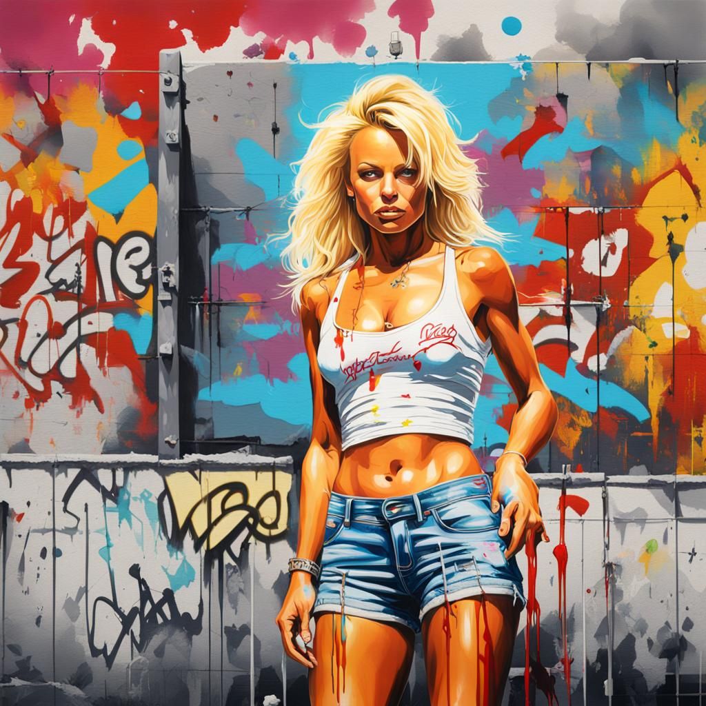 Young Woman in Bikini in Graffiti Art Style
