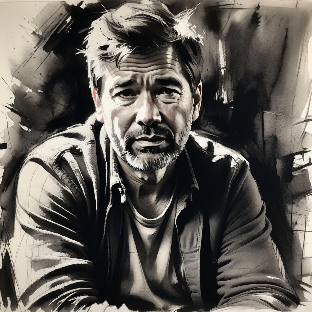 Expressive Charcoal Portrait of a Man in Studio