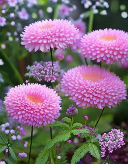 Chrysanthemums in Fantasy Garden, Hyperrealistic Whimsical P...