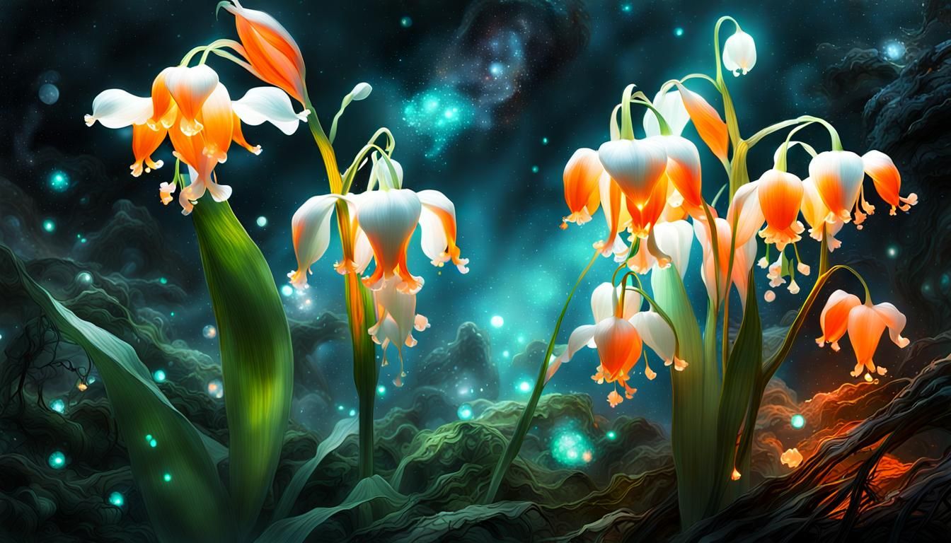 Bioluminescent Lilies in Ethereal Forest