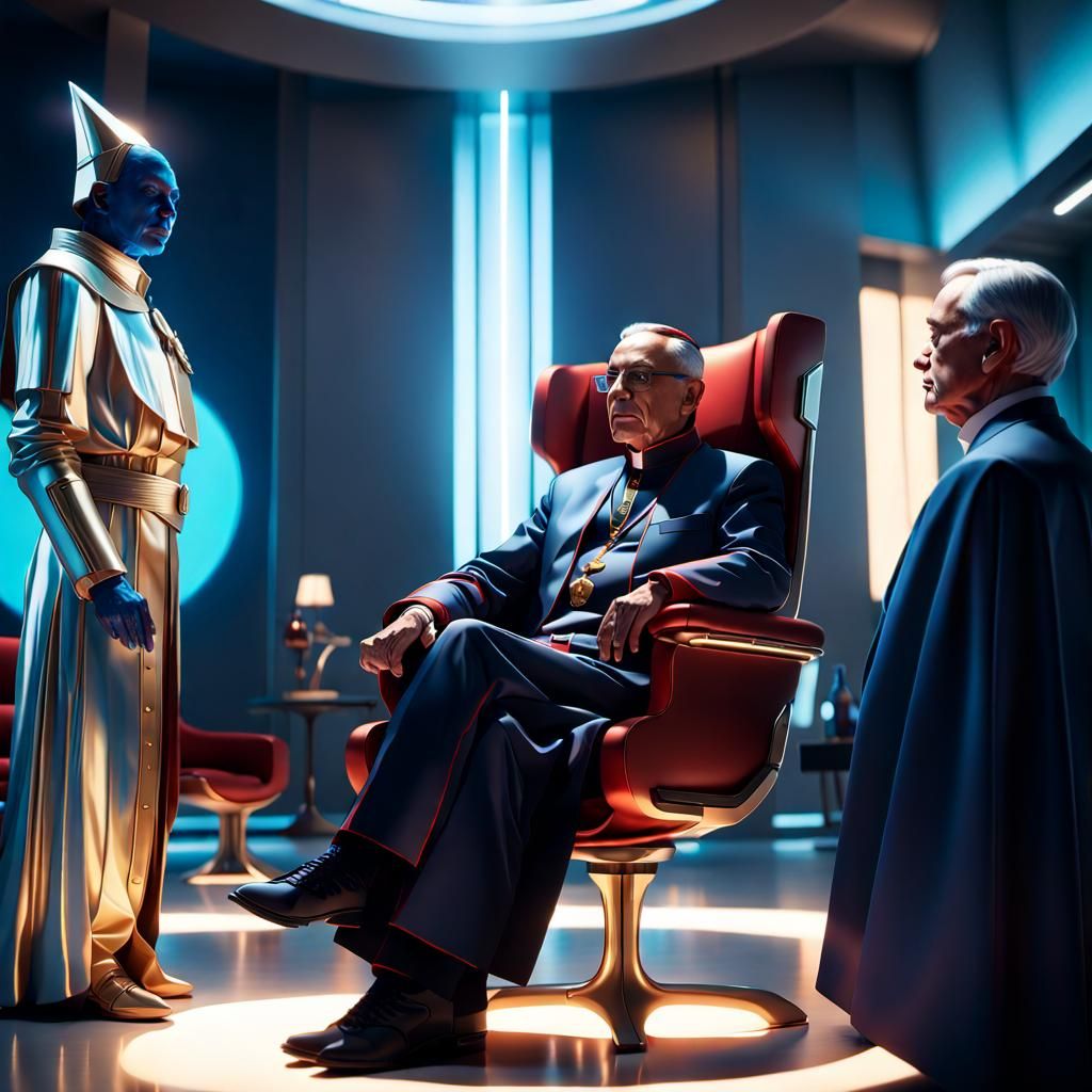 Cardinal Meets God in Sci-Fi Corporate Setting