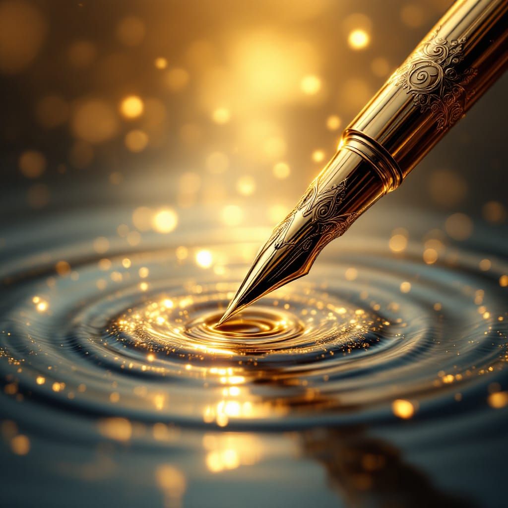 Golden Pen Writes on Water: Dreamlike Matte Painting