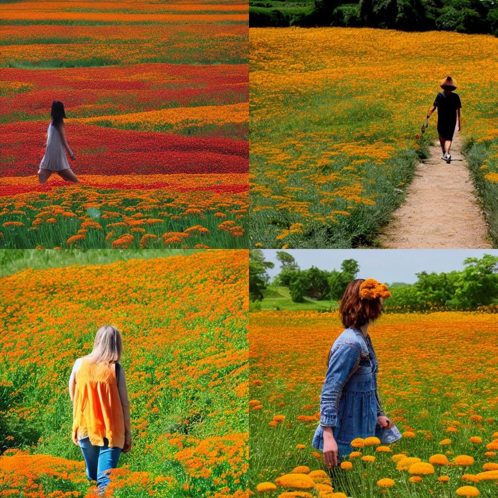 Wanderer in a Marigold Flower Field