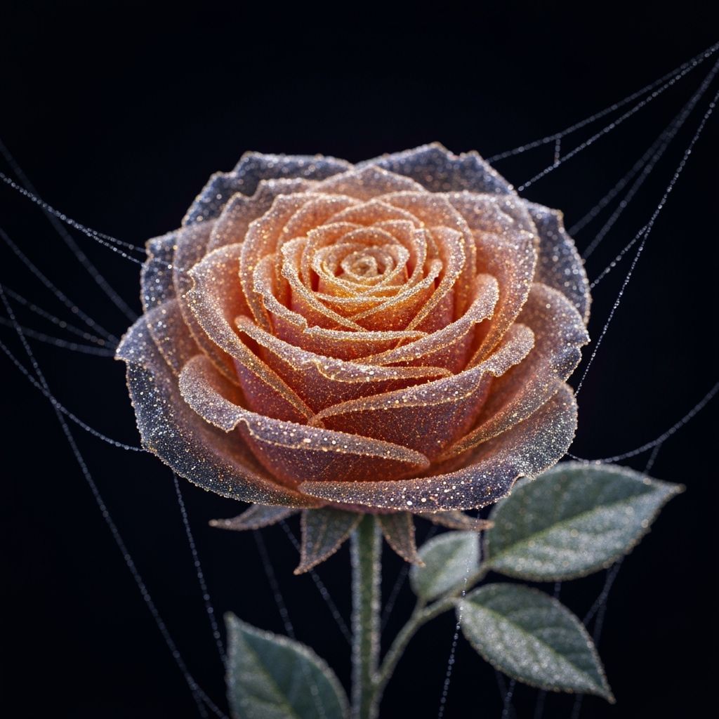 Glowing Spiderweb Rose Sparkling with Dew
