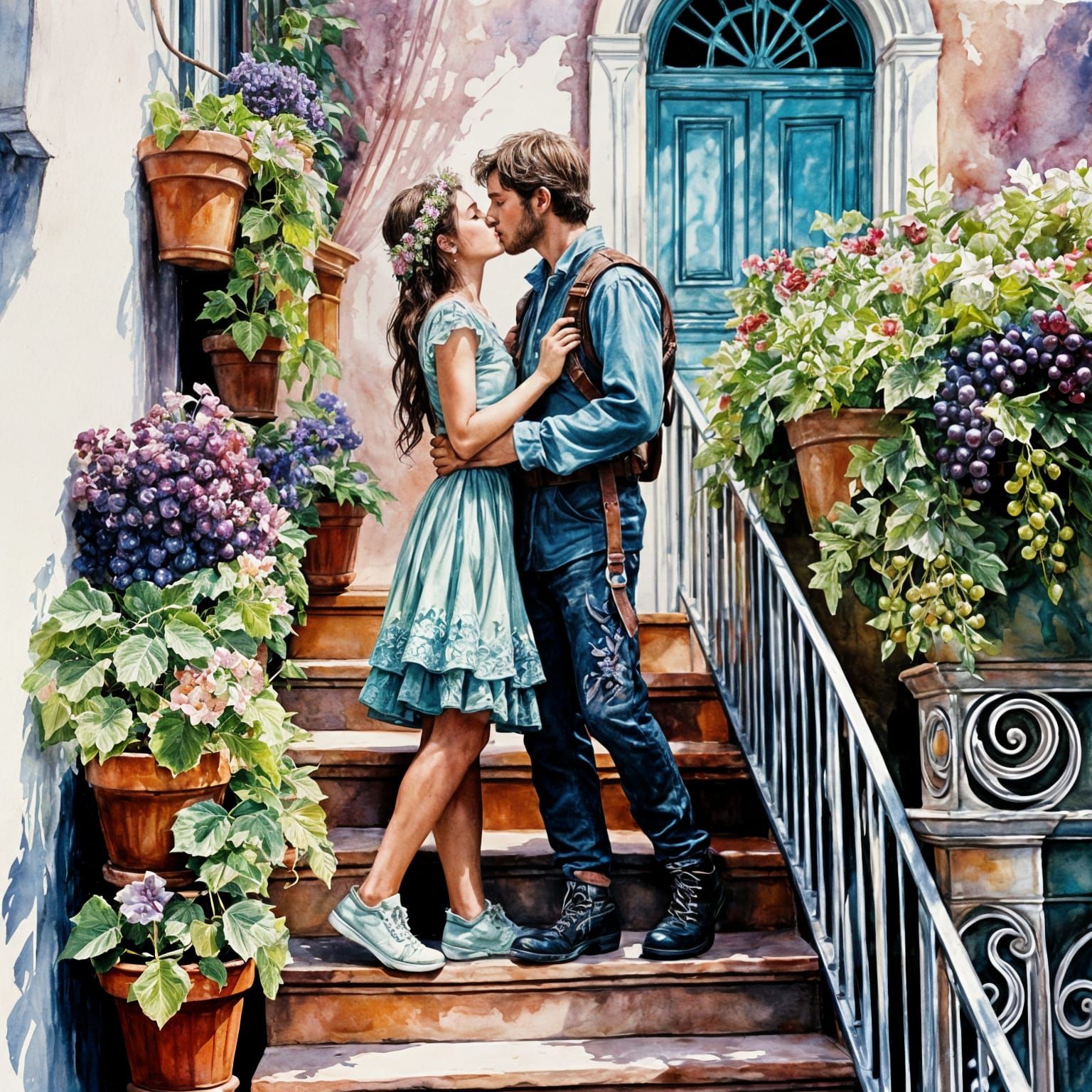 Romeo and Juliet Balcony Kiss in Sketch Art