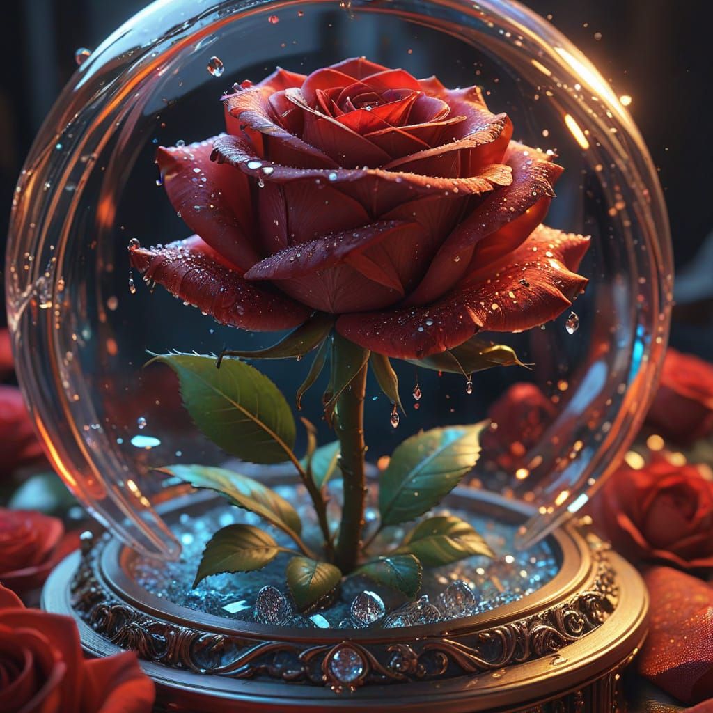 Velvet Rose in Crystal Case: Hyperdetailed Art