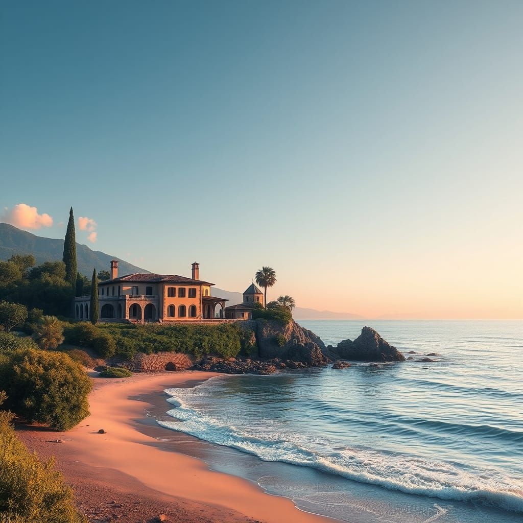 Tuscan Beach House in Matte Painting Style