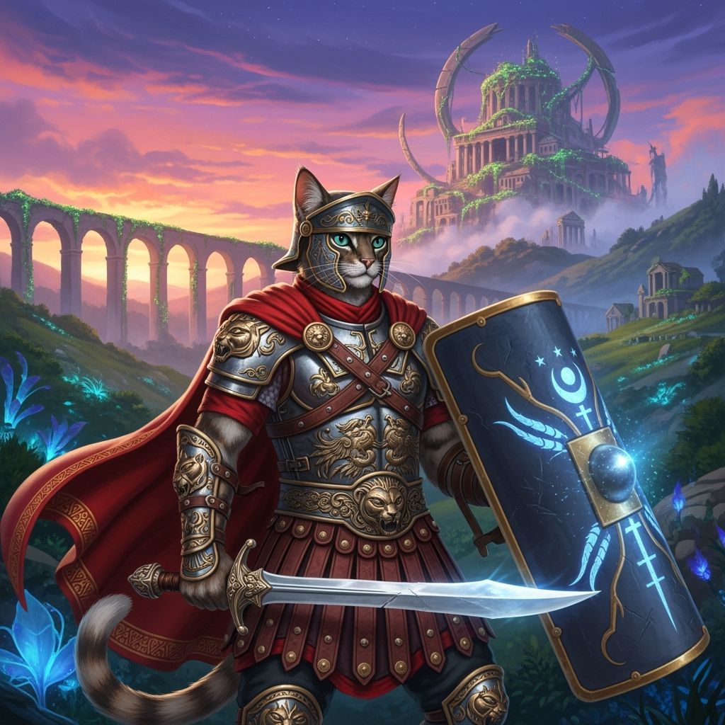 Cat Legionary in Ornate Armor Fantasy Illustration