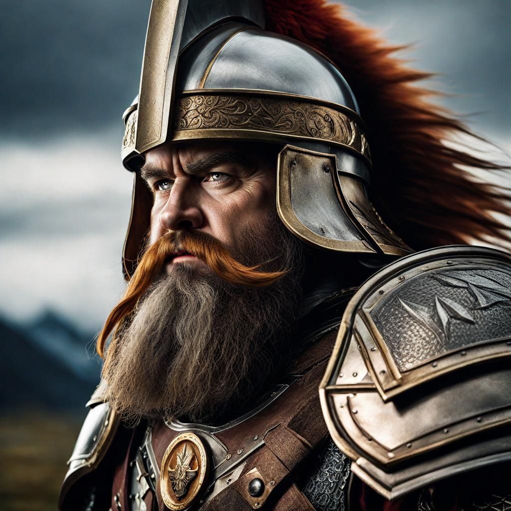 Armored Dwarf Warrior on Battlefield: Professional Portrait