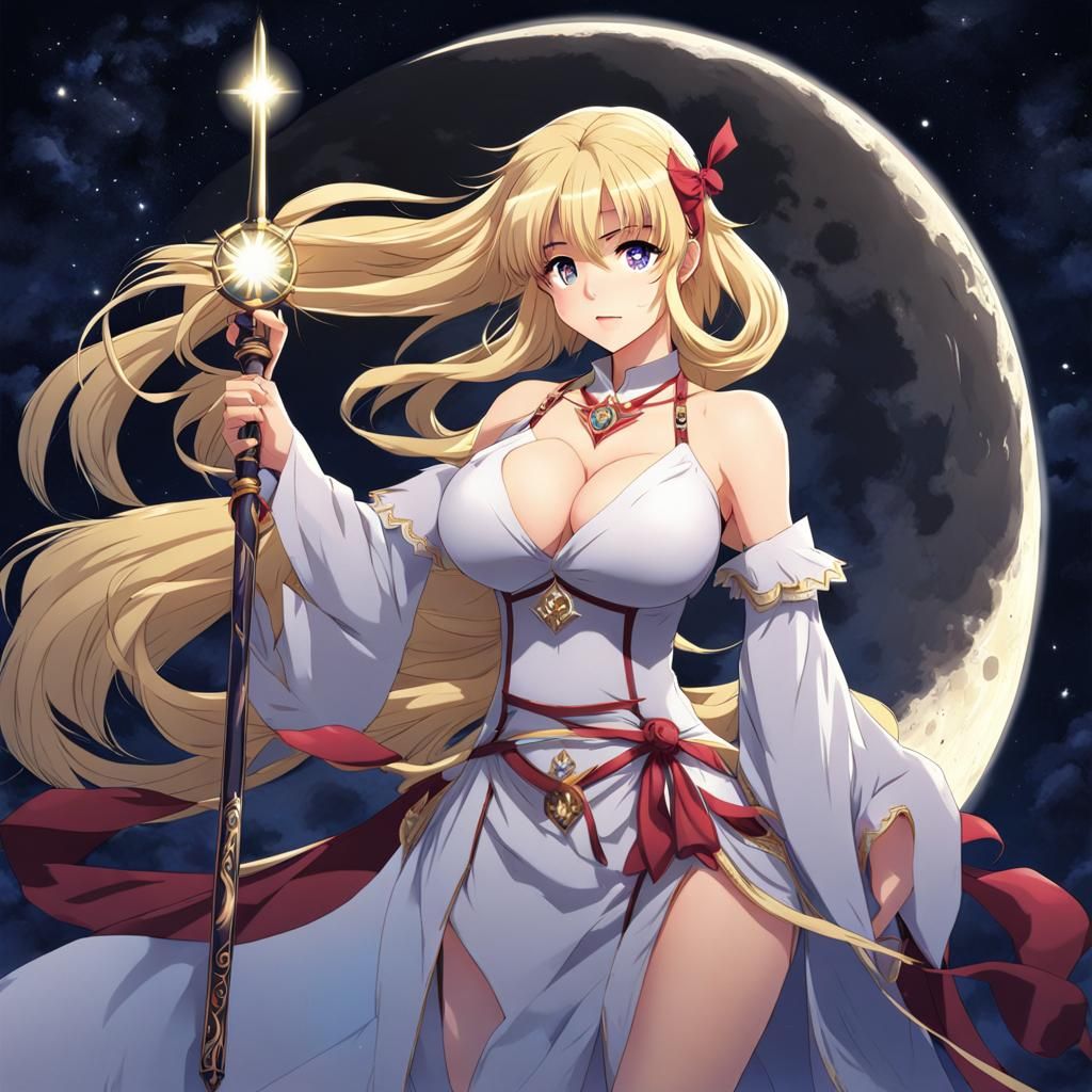 Anime Style Blonde Woman on the Moon