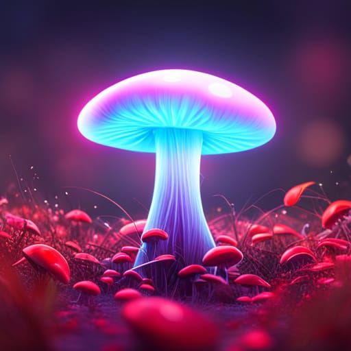 Glowing Neon Mushroom in Hyperrealistic Detail