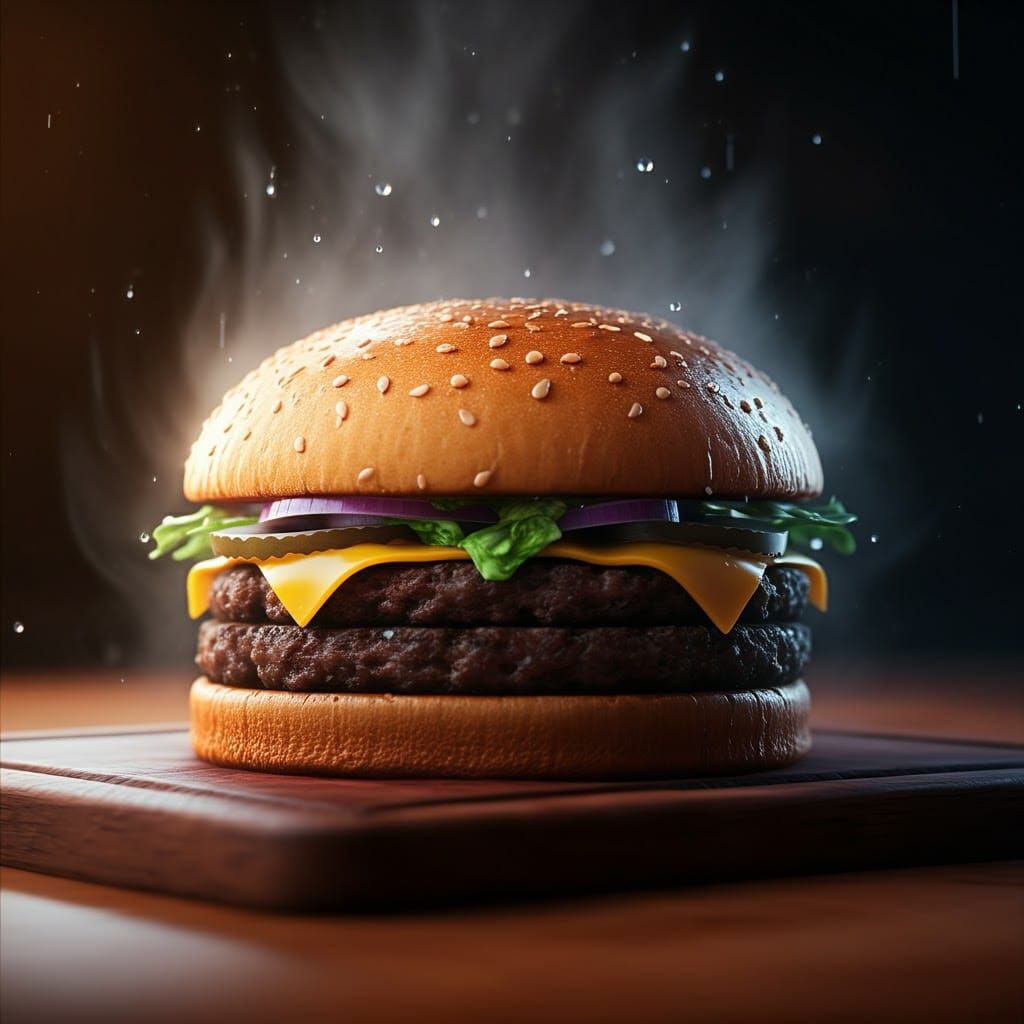 Juicy Hamburger with Glistening Bun in 8K