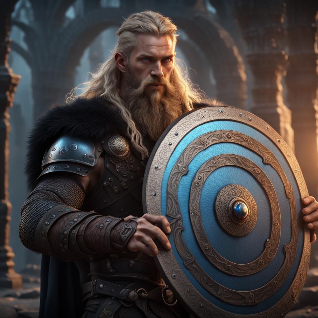 Viking Warrior Presents Magical Shield