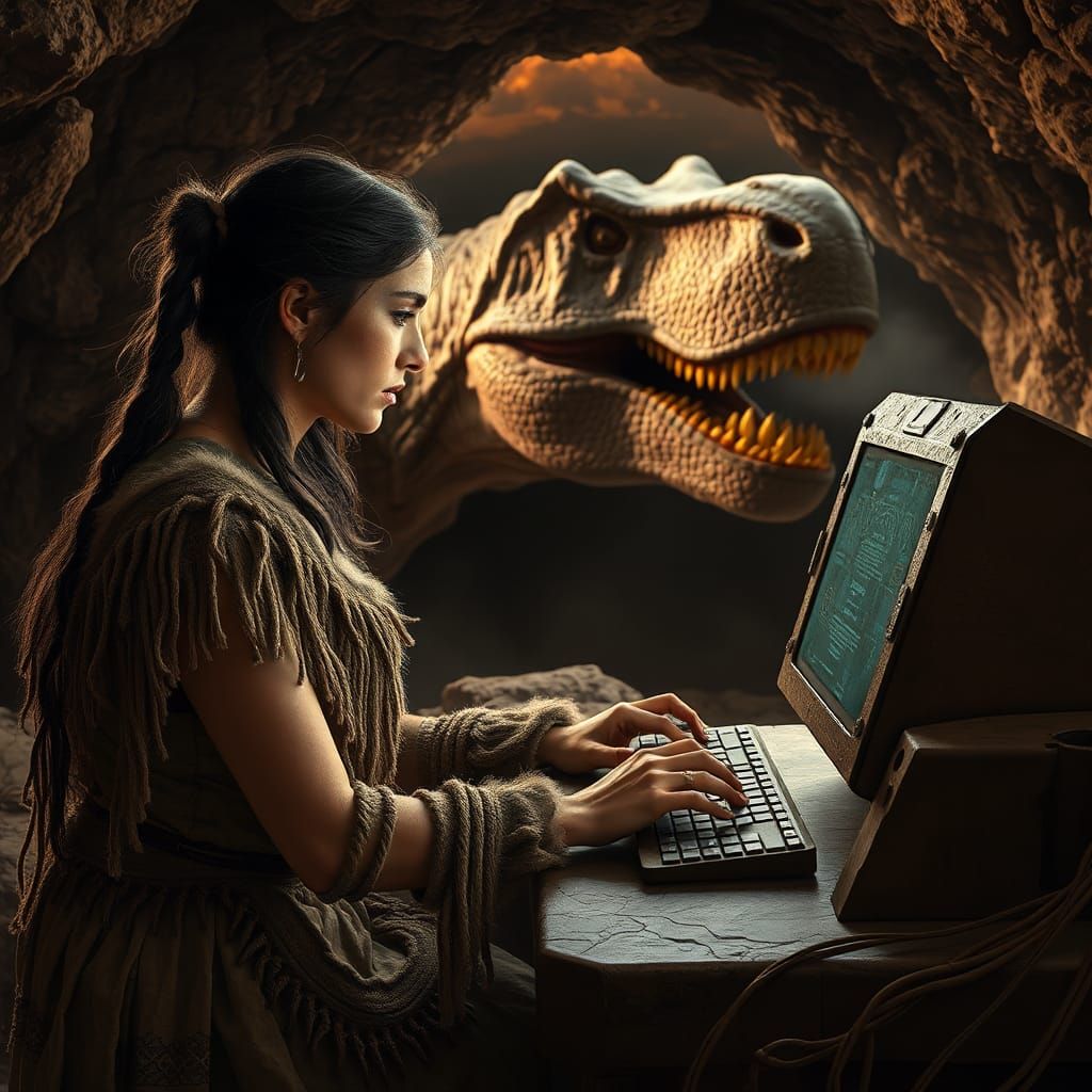 Prehistoric Woman Programs on Stone Computer