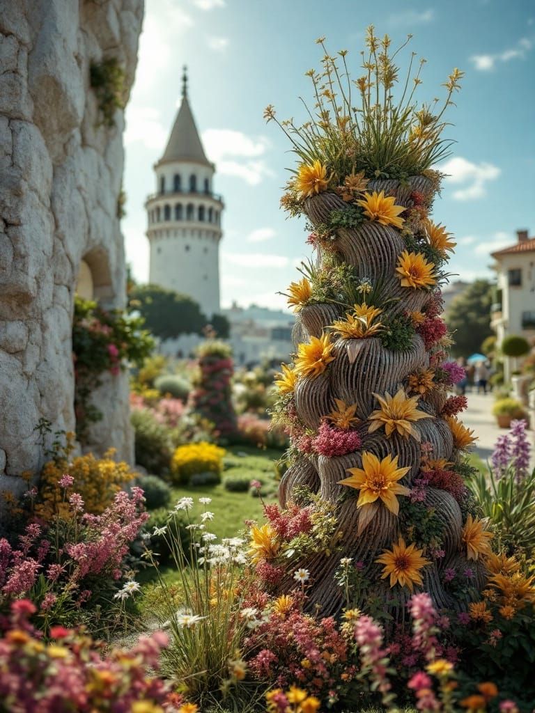 Towering Luminous Garden with Textile Elements