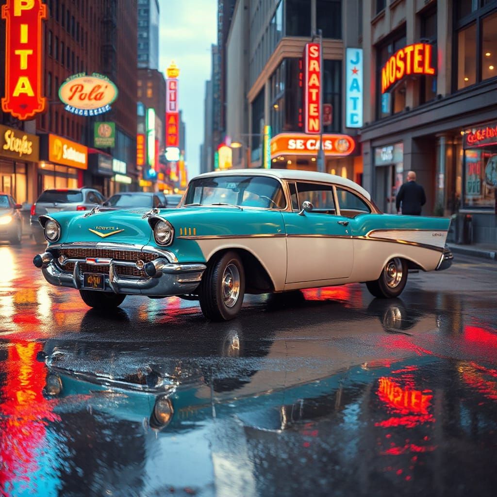1957 Chevrolet Bel Air Drifting in Neon City