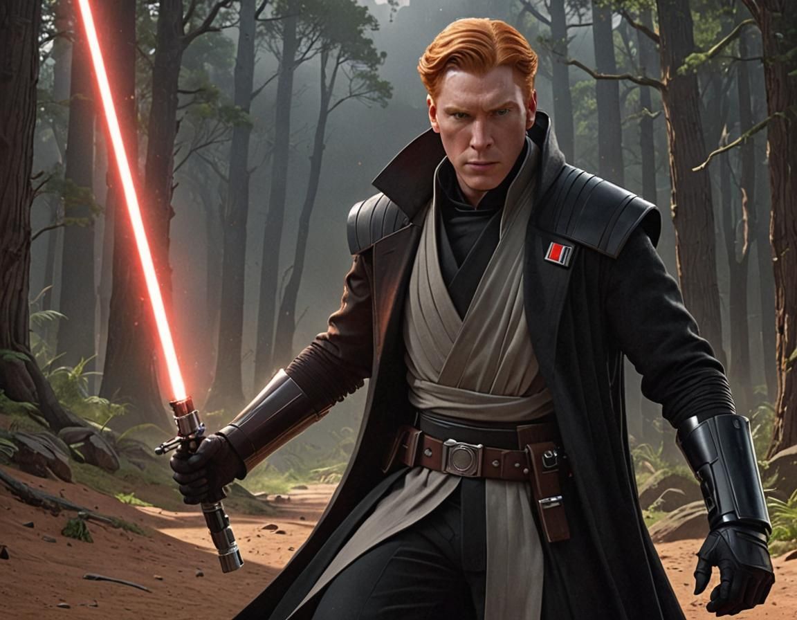 Redhead Jedi in Dark Robes Cel-Shaded Art