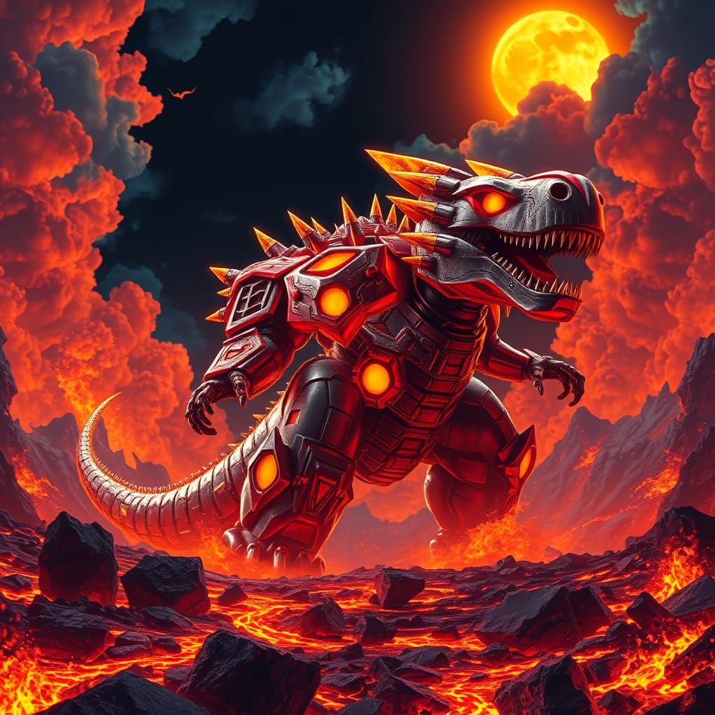 Megazord Magma Rex in Apocalyptic Landscape