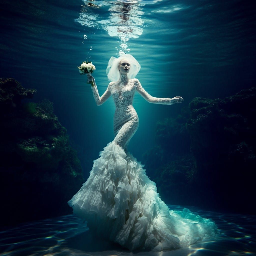 Underwater Wedding Scene in Surreal Digital Art Style