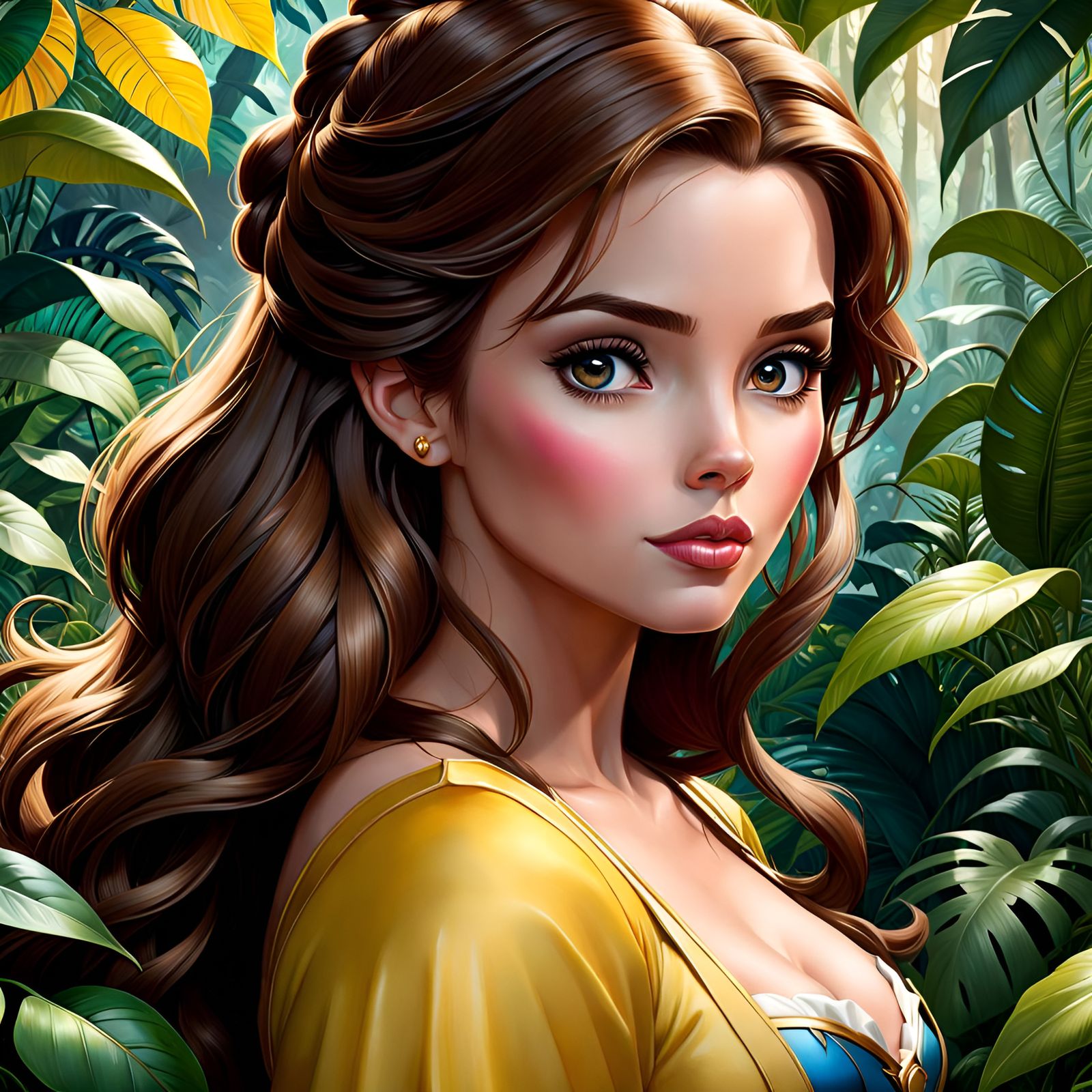 Belle in the Jungle: Hyperrealistic Full-Body Portrait