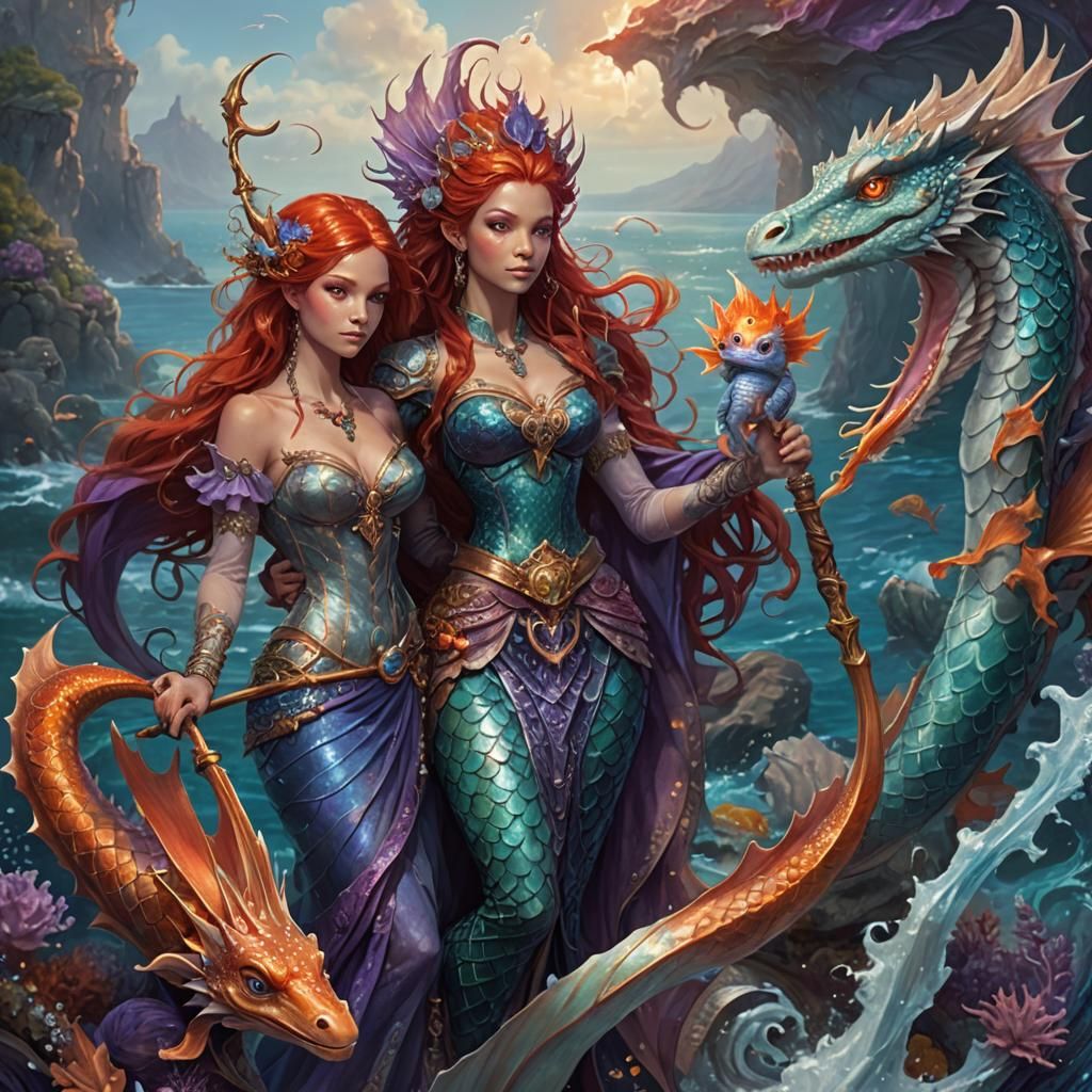 Mermaid Dragon Sorceress with Baby Dragon