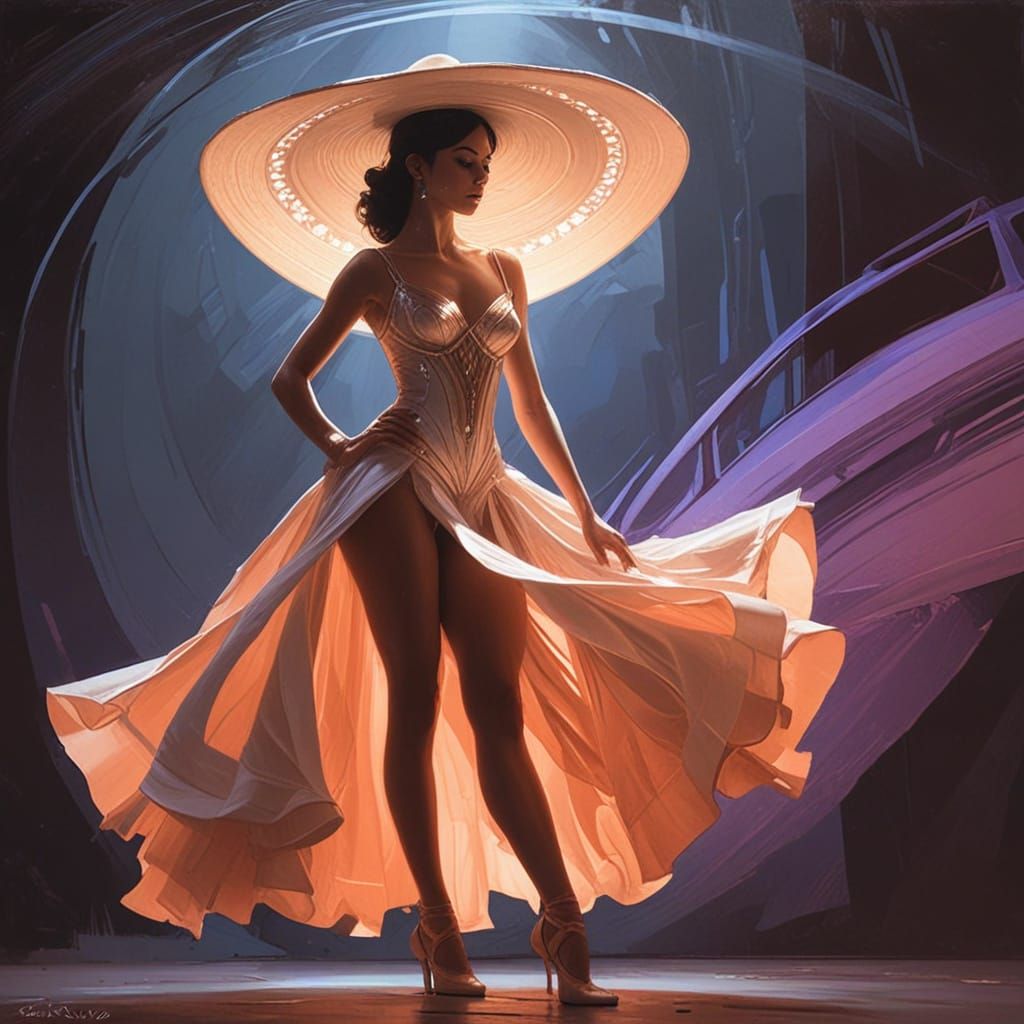 Futuristic Ballerina in Sombrero, Syd Mead Style