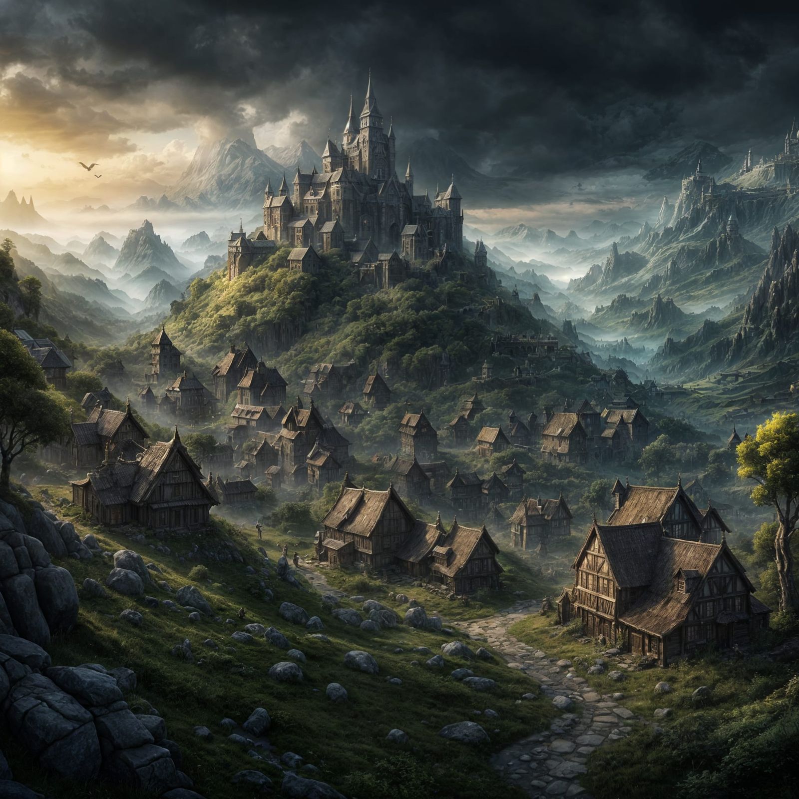 Dark Fantasy Dwarven Village on Hills