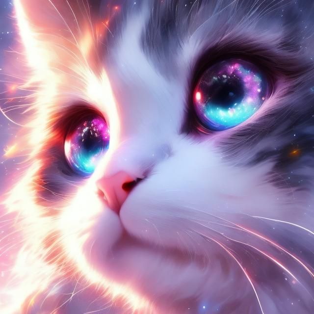 Mythical Cat's Multichromatic Eyes in Vaporwave Style