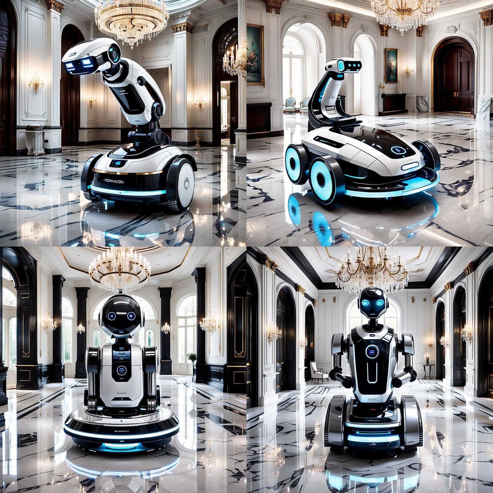 Futuristic Cleaning Robot in Grand Mansion: 3D Digital Art