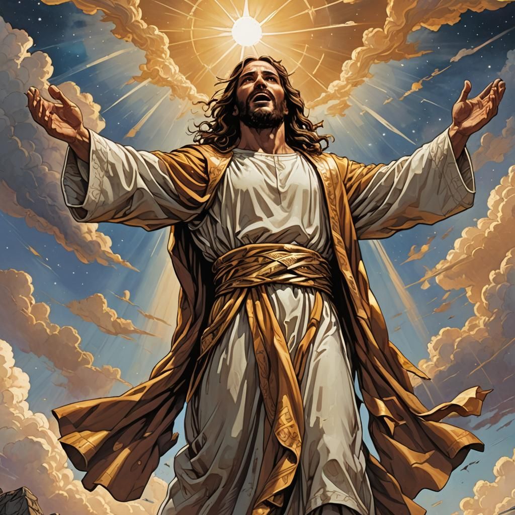 Jesus with Arms Outstretched in Comic Book Style