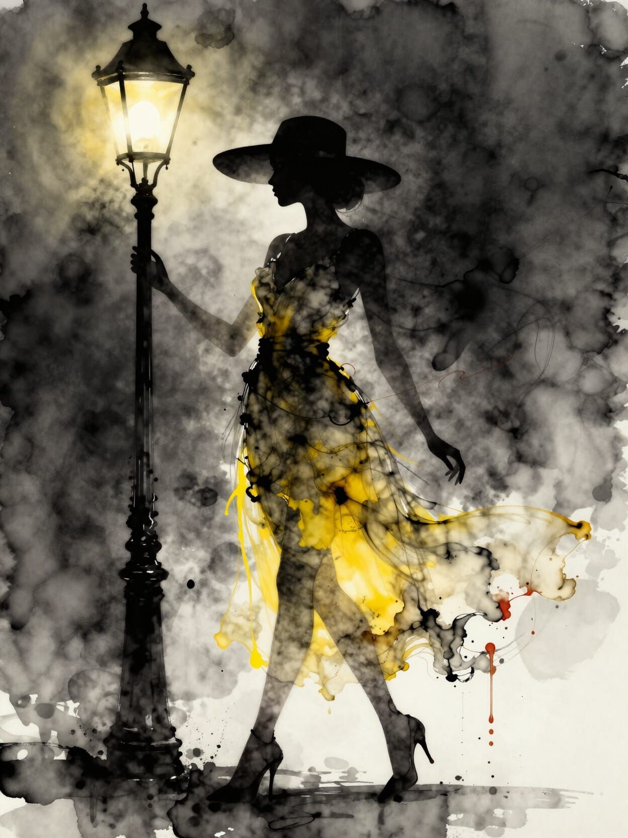 Woman Silhouette in Dynamic Ink Splash Art