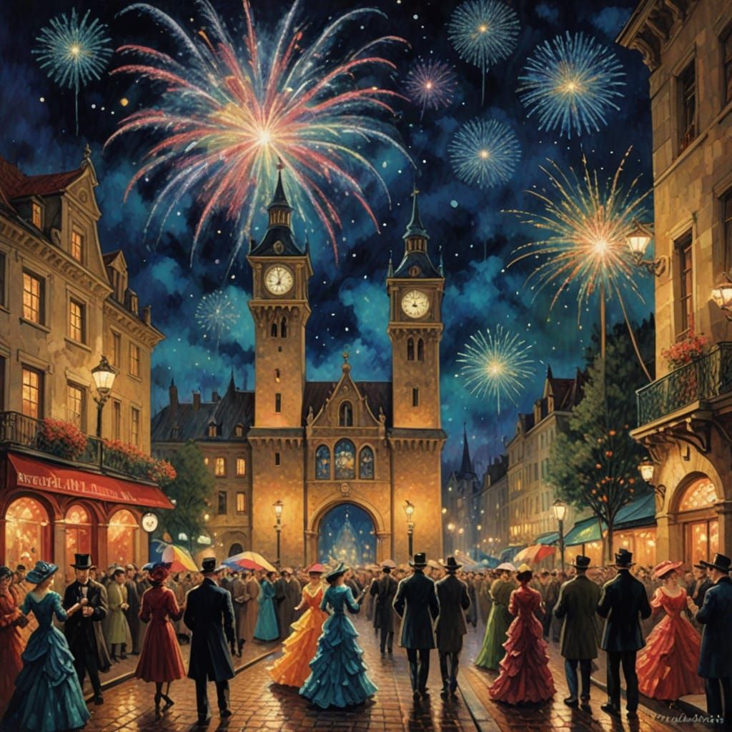 New Year's Eve Celebration Under Starry Night Sky