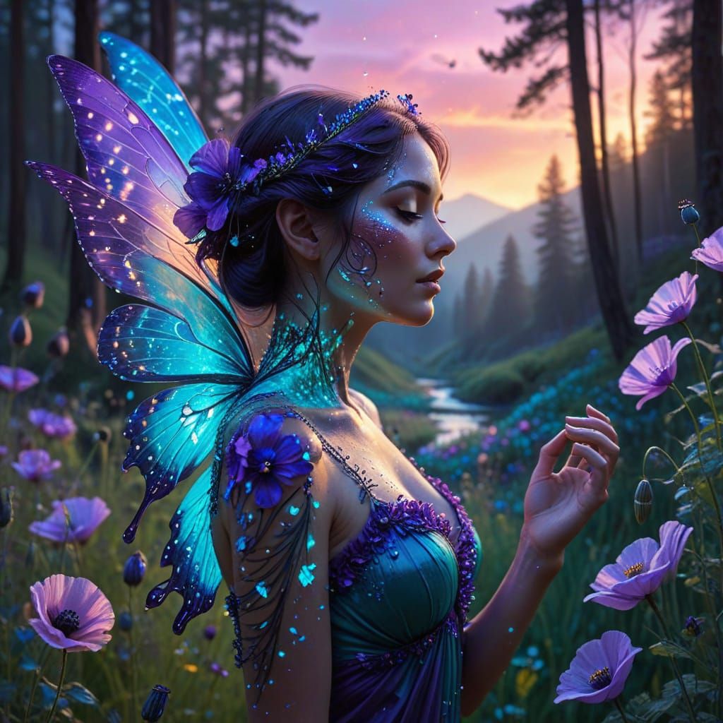 Radiant Fairy Silhouette with Vivid Landscape