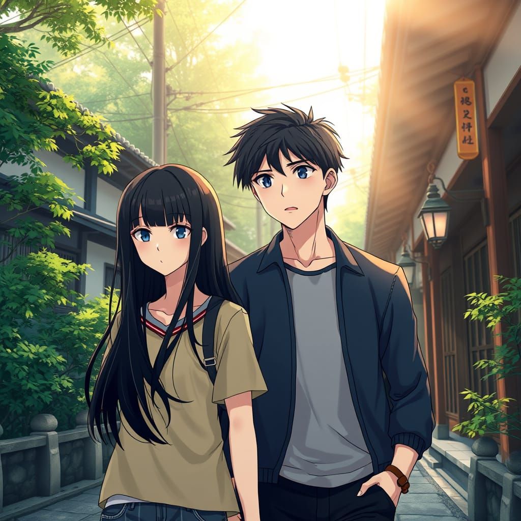 Anime-Inspired Young Couple Strolls Through Serene Japanese ...